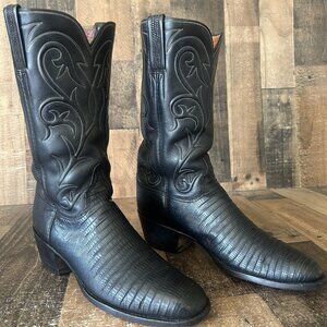 Lucchese Vintage San Antonio Black Teju Lizard Cowboy Boots Womens 9.5 B